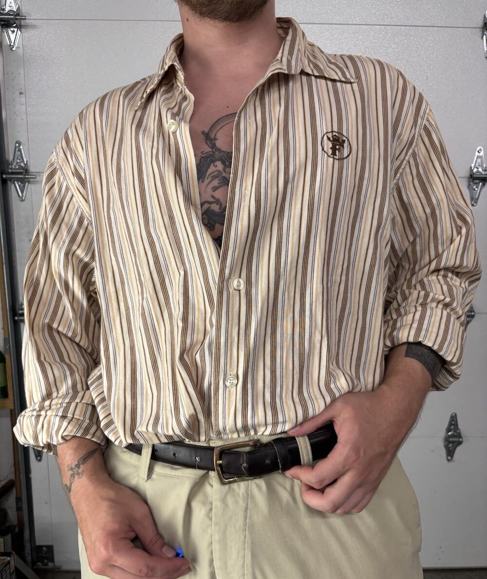 VINTAGE FUBU Mens Striped Button Up Shirt Rap Hip Hop 90s XL